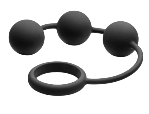 Tom of Finland Silicone Cock Ring with 3 Weighted Balls - силиконовые анальные шарики, 15.2х3.8 см - sex-shop.ua